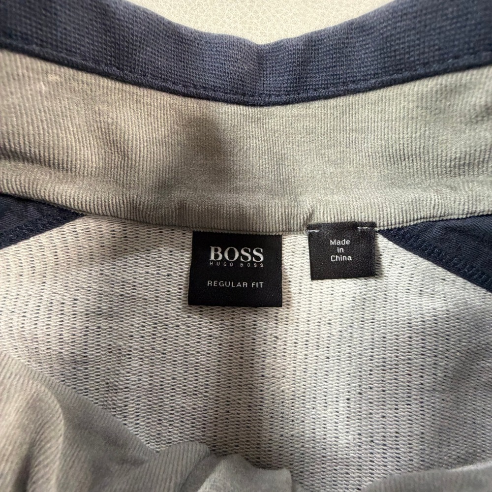 Hugo Boss Piceno 33 Mens XXL Blue Gray Quarter Zip Pullover Elbow Patches - Picture 2 of 15